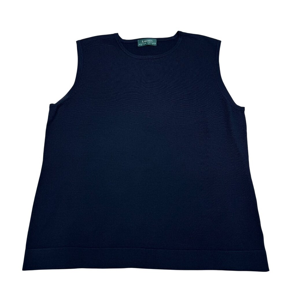 Lauren Ralph Lauren Women's Crew Neck Black Knit Sleeveless Top, Size L